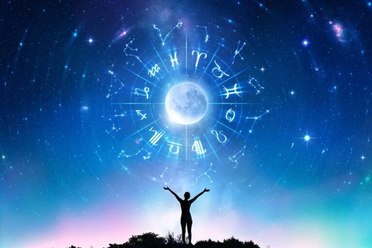 Carta astral con signos del zodiaco y planetas