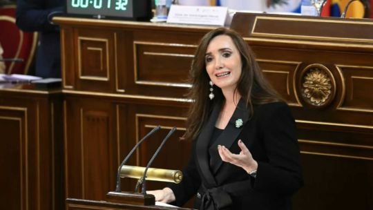 Victoria Villarruel durante su exposición en el XII Foro Parlamentario Iberoamericano en Madrid